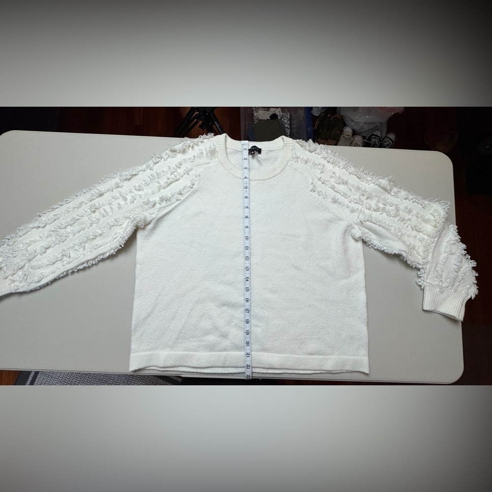 1. STATE White Textured Sweater – Size Medium – Cozy Fringe Sleeve Pullover - Picture 7 of 10